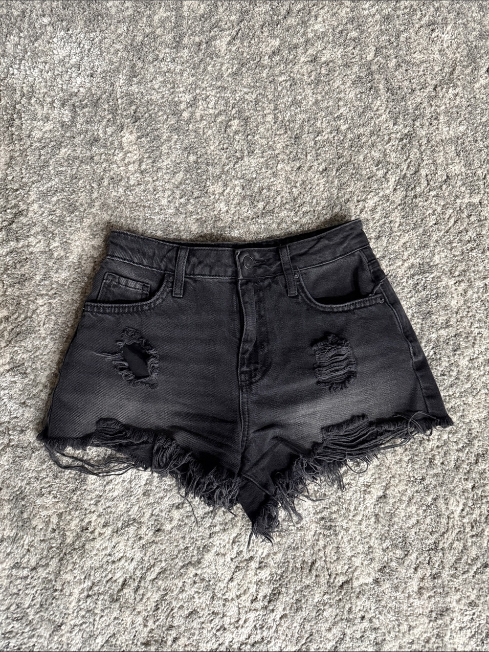 Forever 21 Black Distressed High-Rise Denim Shorts